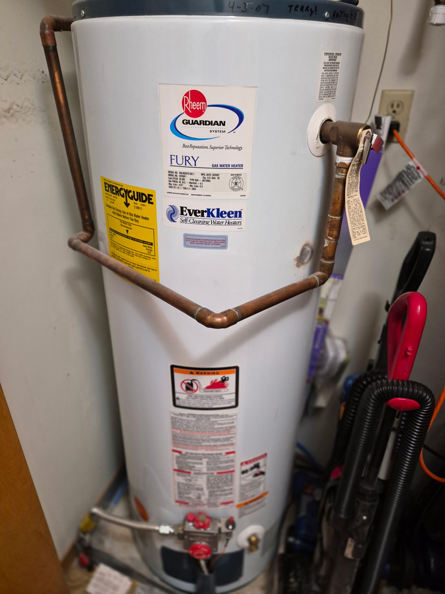 Old water heater before replacement