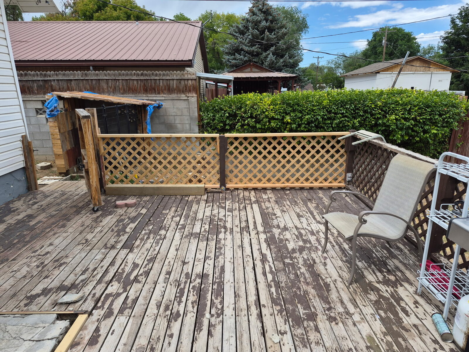 Wood deck with lattice panel