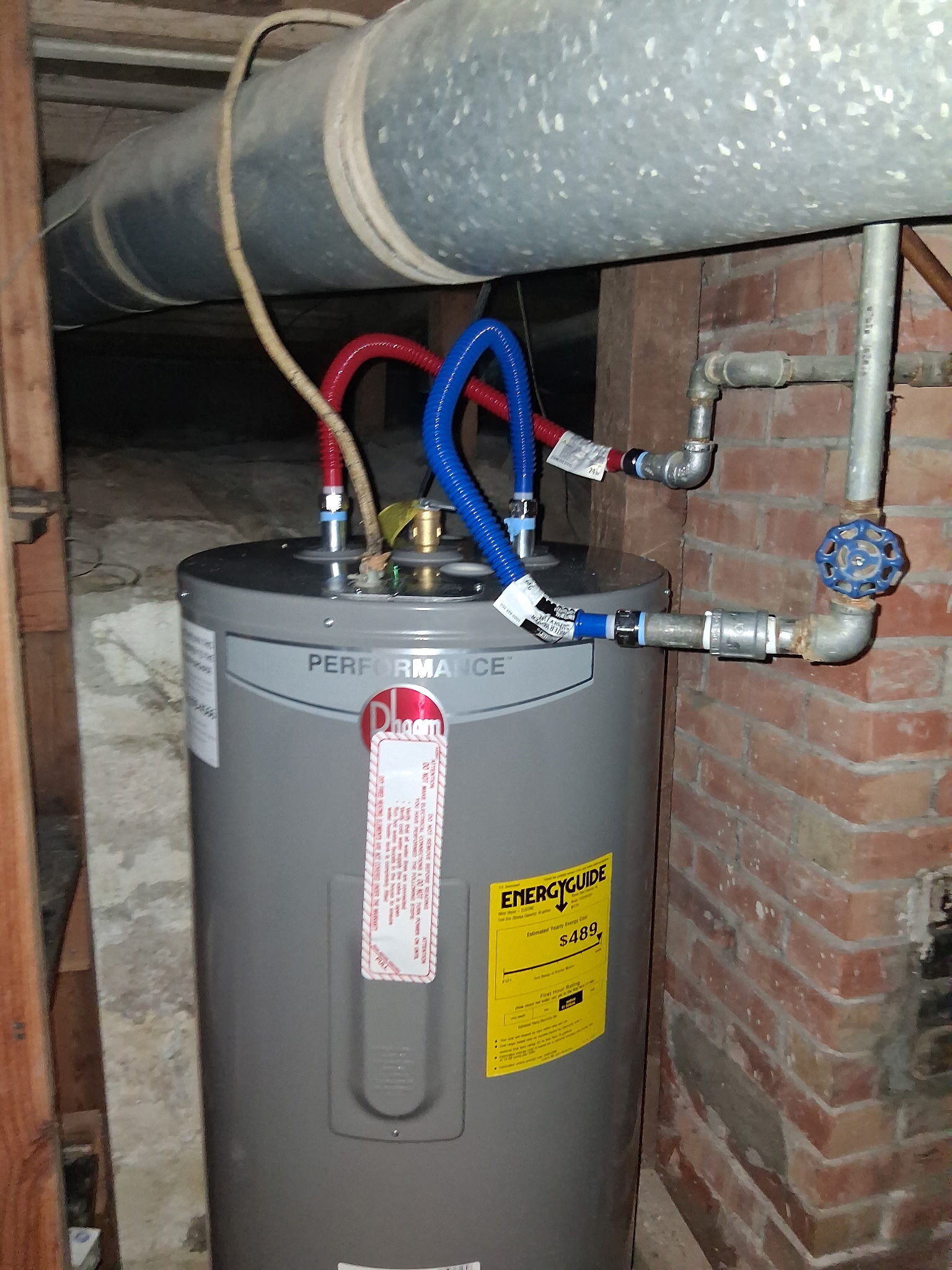 Electric water heater in basement